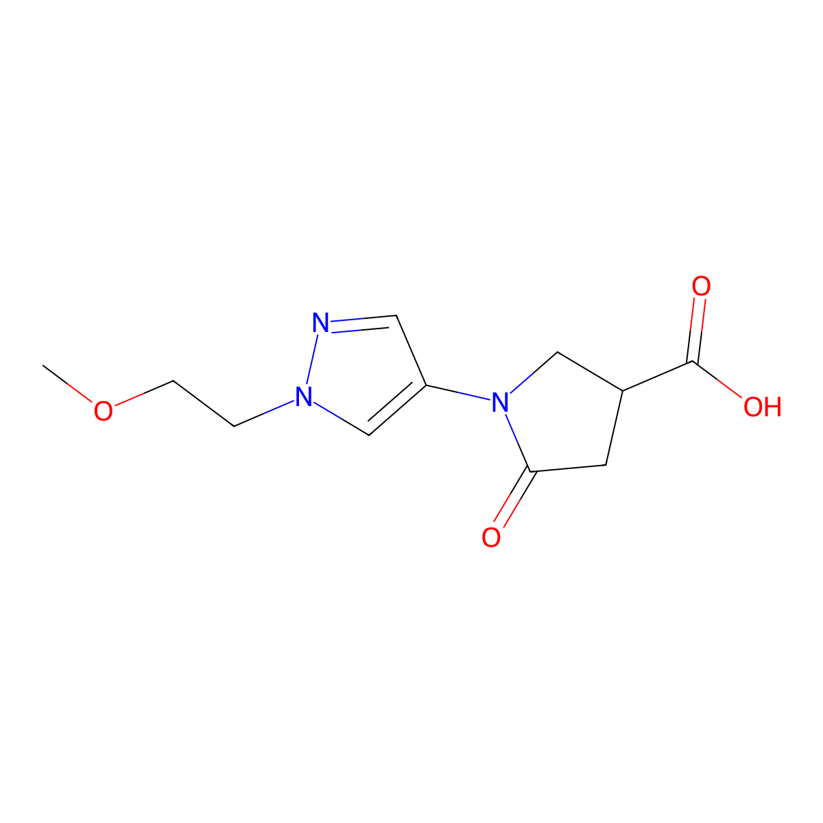1-(1-(2-methoxyethyl)-1H-pyrazol-4-yl)-5-oxopyrrolidine-3-carboxylic acid molecular structure, CAS 1275458-73-5