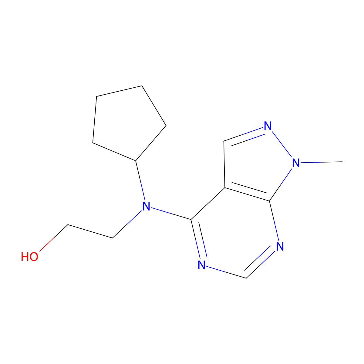 2-[cyclopentyl({1-methyl-1H-pyrazolo[3,4-d]pyrimidin-4-yl})amino]ethan-1-ol molecular structure, CAS 1275479-06-5