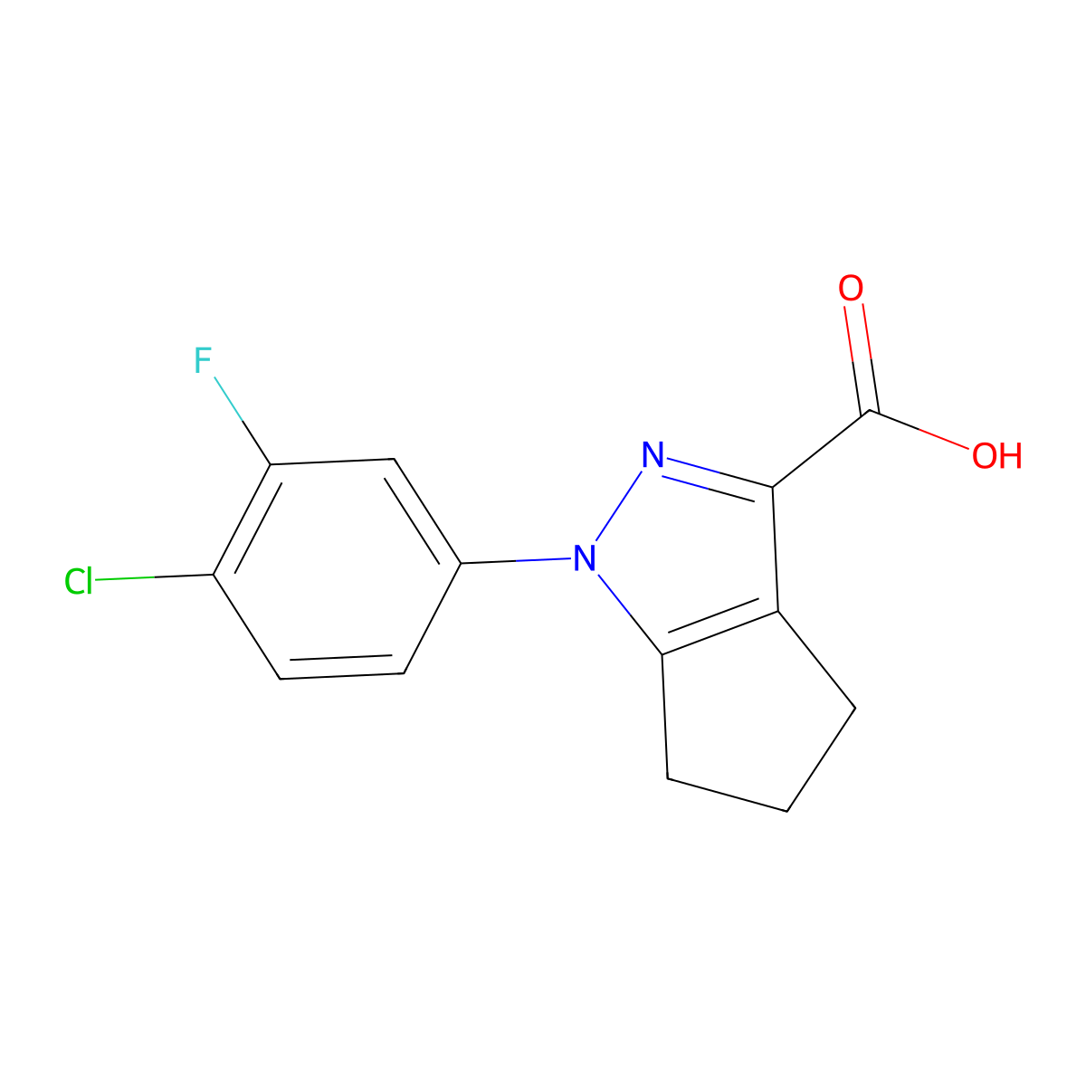 1-(4-chloro-3-fluorophenyl)-1H,4H,5H,6H-cyclopenta(c)pyrazole-3-carboxylic acid molecular structure, CAS 1275532-60-9