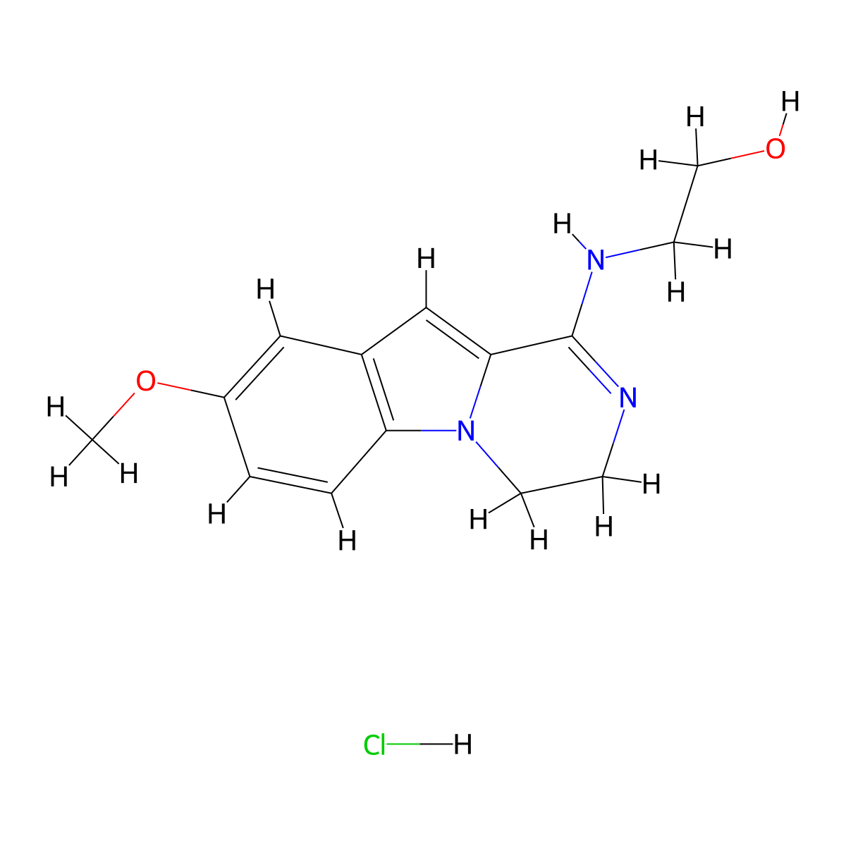 Ethanol, 2-((3,4-dihydro-8-methoxypyrazino(1,2-a)indol-1-yl)amino)-, monohydrochloride molecular structure, CAS 127556-80-3