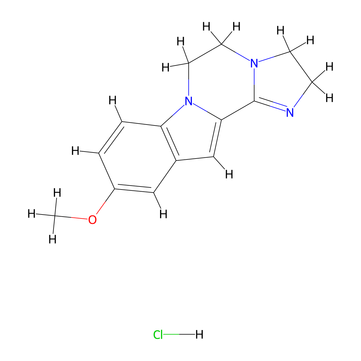 Imidazo(2',1':3,4)pyrazino(1,2-a)indole, 2,3,5,6-tetrahydro-10-methoxy-, monohydrochloride molecular structure, CAS 127556-85-8