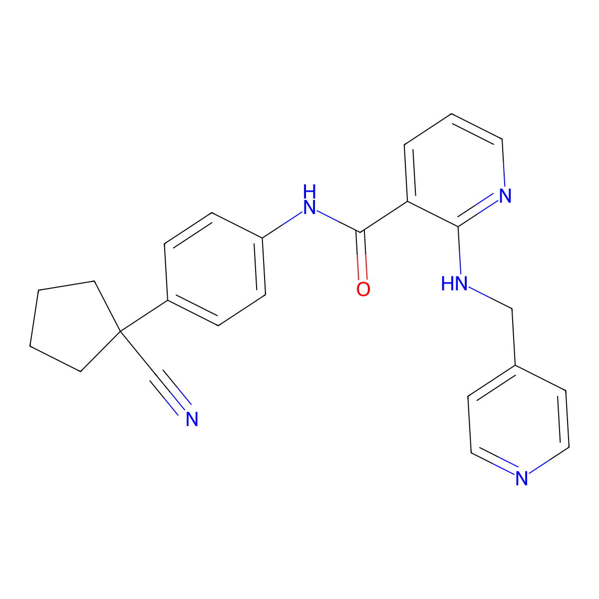 N-(4-(1-Cyanocyclopentyl)phenyl)-2-((4-pyridinylmethyl)amino)-3-pyridinecarboxamide molecular structure, CAS 1275609-09-0