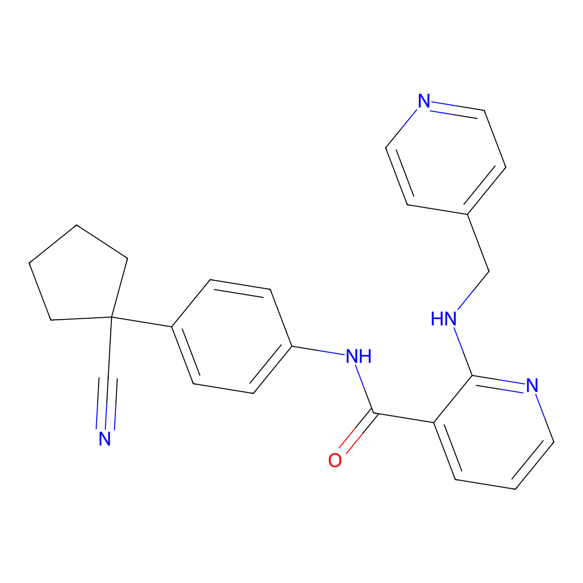 N-(4-(1-Cyanocyclopentyl)phenyl)-2-((4-pyridinylmethyl)amino)-3-pyridinecarboxamide molecular structure, CAS 1275609-09-0