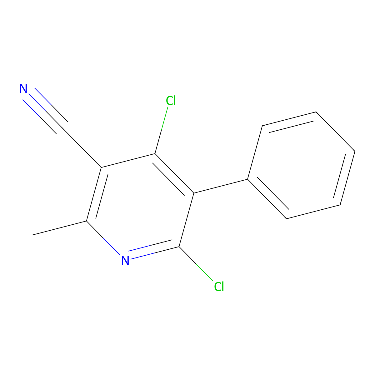 3-Cyano-4,6-dichloro-2-methyl-5-phenylpyridine molecular structure, CAS 127581-38-8