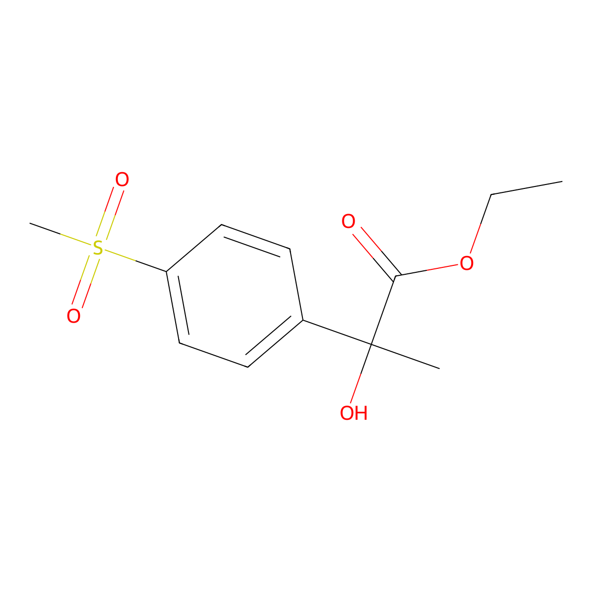 Ethyl 2-hydroxy-2-(4-methanesulfonylphenyl)propanoate molecular structure, CAS 1275811-23-8