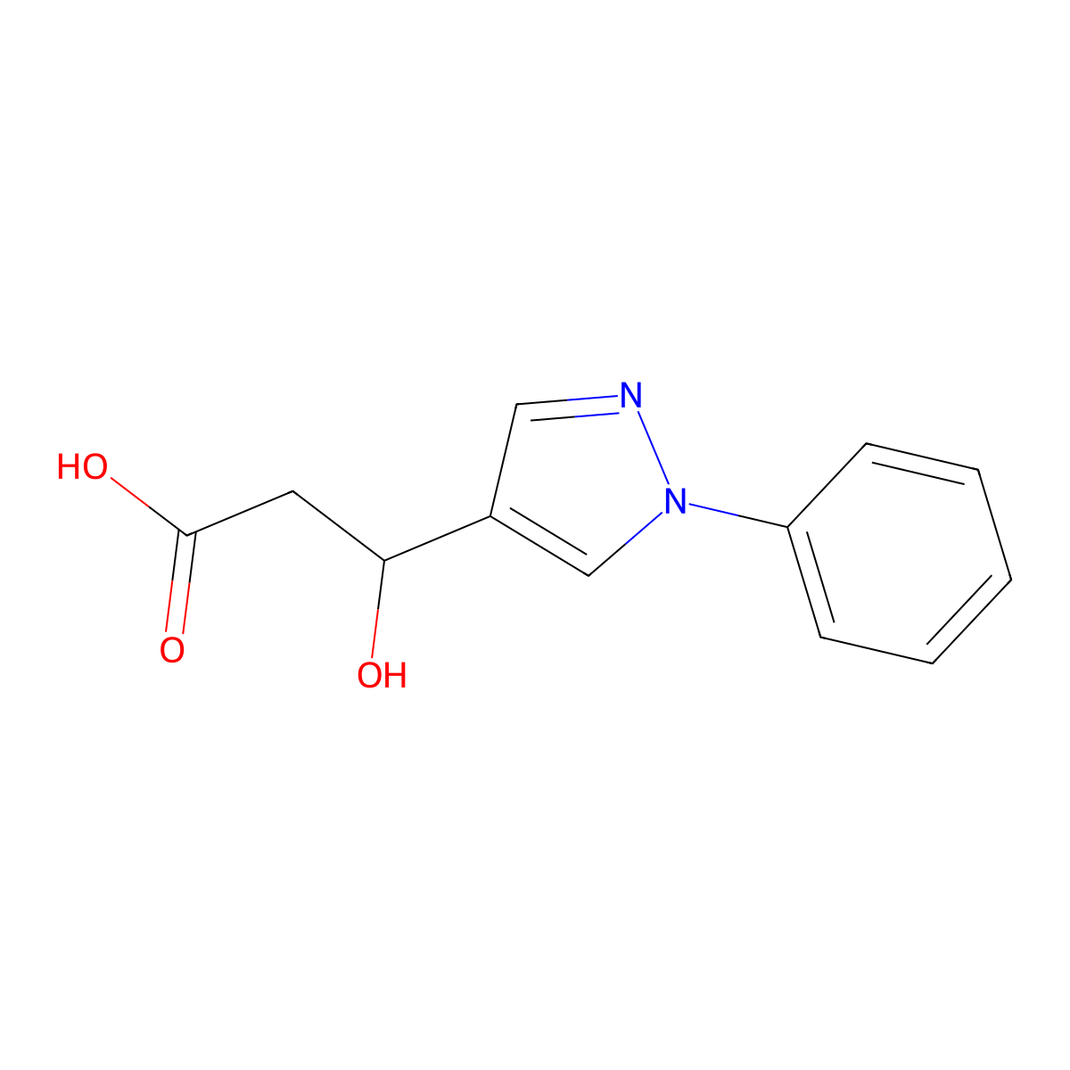 3-Hydroxy-3-(1-phenyl-1h-pyrazol-4-yl)propanoic acid molecular structure, CAS 1275849-39-2