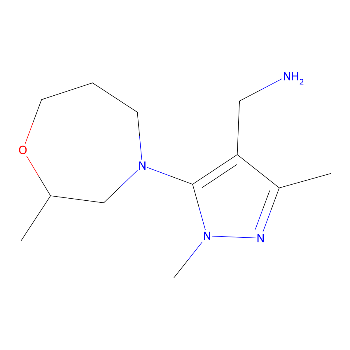 [1,3-dimethyl-5-(2-methyl-1,4-oxazepan-4-yl)-1H-pyrazol-4-yl]methanamine molecular structure, CAS 1275870-76-2