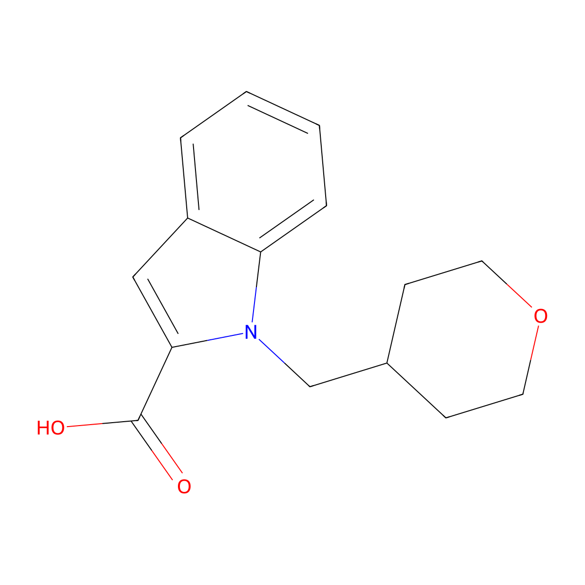 1-[(oxan-4-yl)methyl]-1H-indole-2-carboxylic acid molecular structure, CAS 1275968-41-6