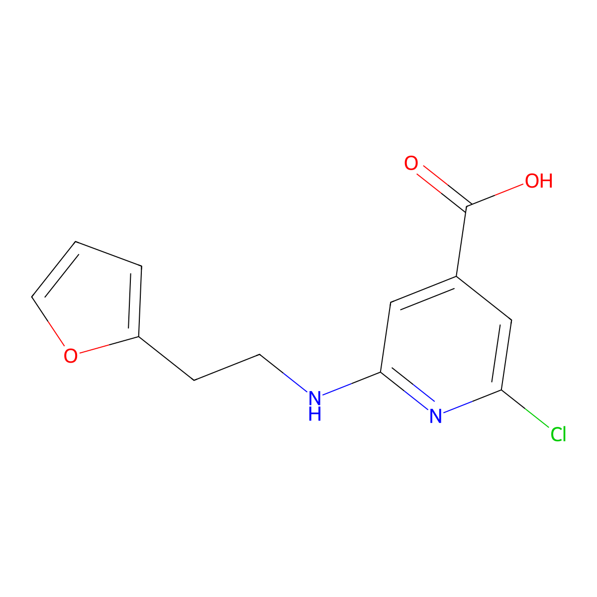 2-Chloro-6-[[2-(2-furanyl)ethyl]amino]-4-pyridinecarboxylic acid molecular structure, CAS 1275982-43-8