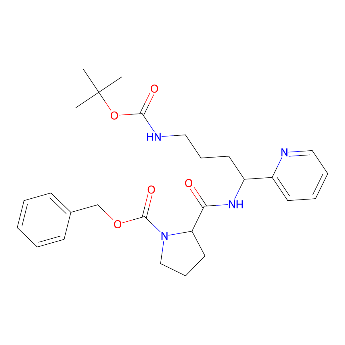 benzyl (2S)-2-[(4-{[(tert-butoxy)carbonyl]amino}-1-(pyridin-2-yl)butyl)carbamoyl]pyrrolidine-1-carboxylate molecular structure, CAS 1276017-65-2