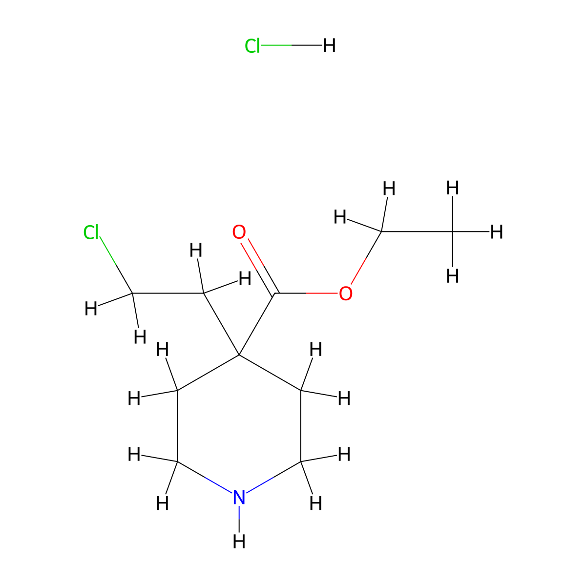 Ethyl 4-(2-chloroethyl)piperidine-4-carboxylate hydrochloride molecular structure, CAS 1276088-72-2