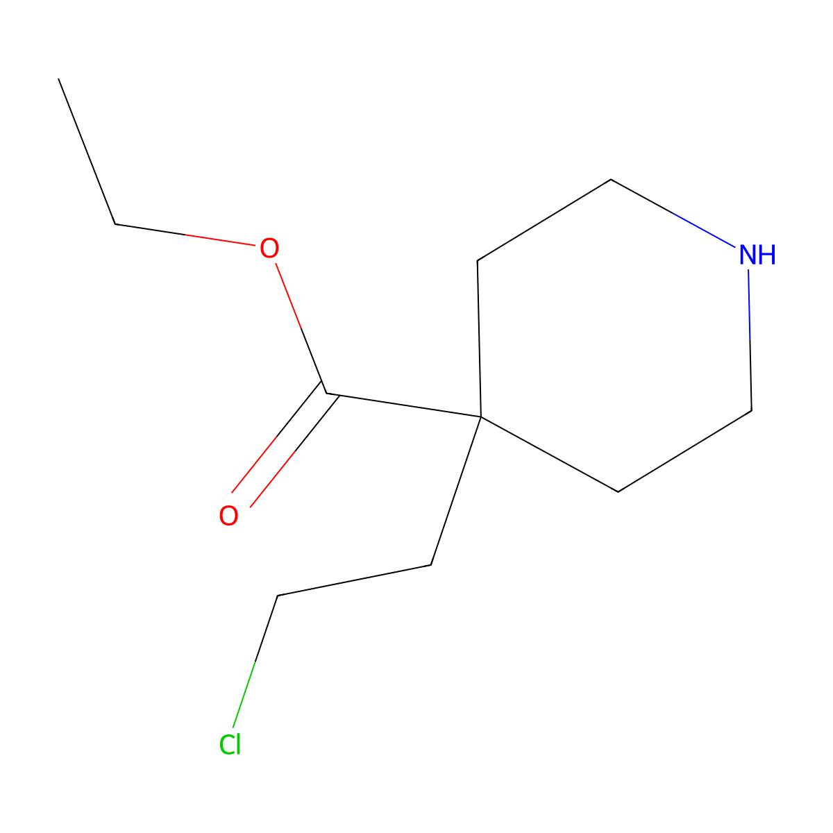Ethyl 4-(2-chloroethyl)piperidine-4-carboxylate molecular structure, CAS 1276186-74-3