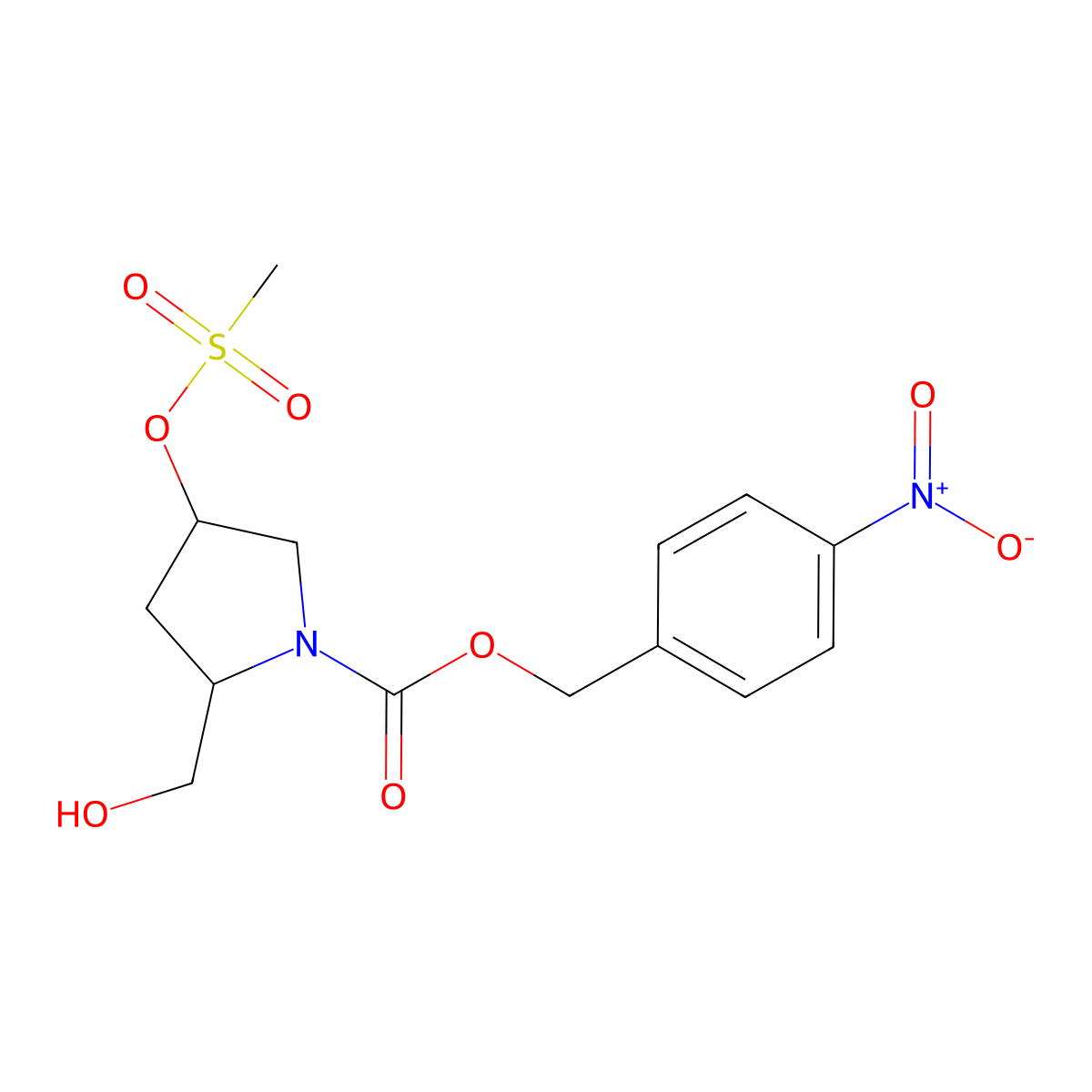 (2S,trans)-4-Nitrobenzyl 2-(hydroxymethyl)-4-((methylsulfonyl)oxy)pyrrolidine-1-carboxylate molecular structure, CAS 127626-37-3