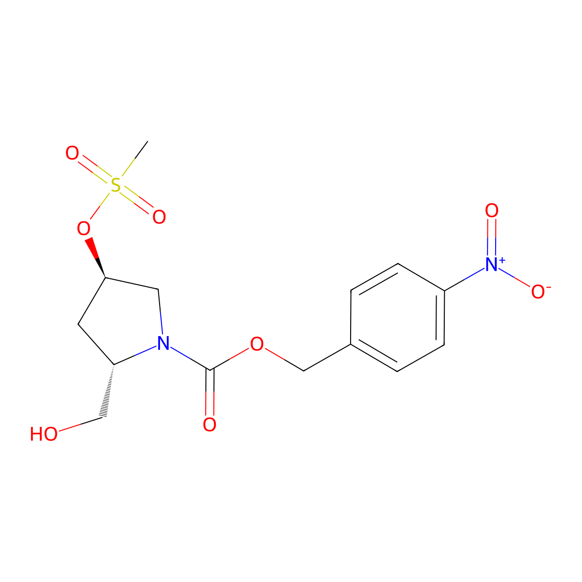 (2S,trans)-4-Nitrobenzyl 2-(hydroxymethyl)-4-((methylsulfonyl)oxy)pyrrolidine-1-carboxylate molecular structure, CAS 127626-37-3
