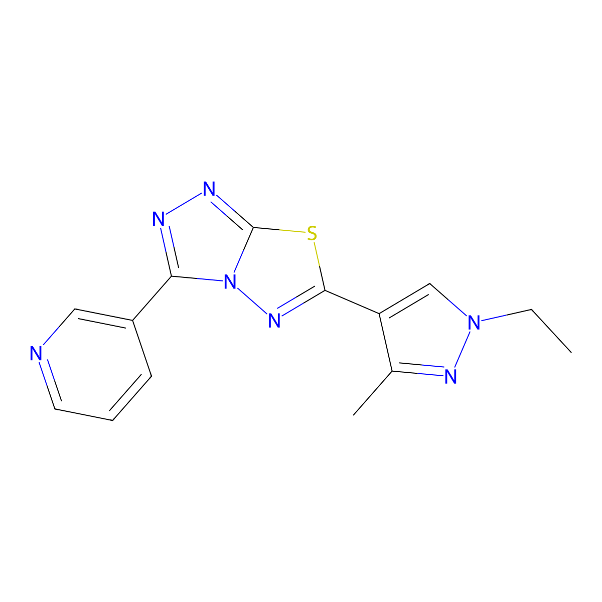 3-[6-(1-Ethyl-3-methylpyrazol-4-yl)-[1,2,4]Triazolo[3,4-b][1,3,4]thiadiazol-3-yl]pyridine molecular structure, CAS 1276283-37-4