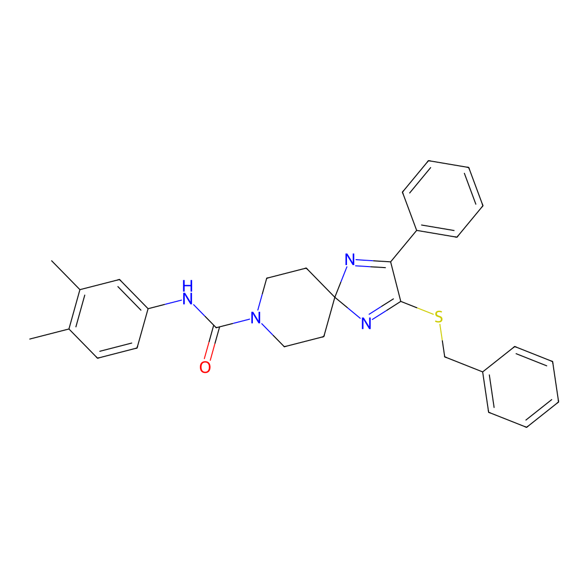 2-(Benzylsulfanyl)-N-(3,4-dimethylphenyl)-3-phenyl-1,4,8-triazaspiro[4.5]deca-1,3-diene-8-carboxamide molecular structure, CAS 1276330-10-9