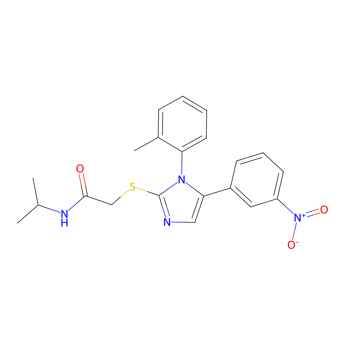 N-isopropyl-2-((5-(3-nitrophenyl)-1-(o-tolyl)-1H-imidazol-2-yl)thio)acetamide molecular structure, CAS 1276401-88-7