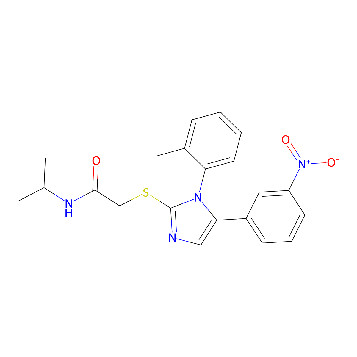N-isopropyl-2-((5-(3-nitrophenyl)-1-(o-tolyl)-1H-imidazol-2-yl)thio)acetamide molecular structure, CAS 1276401-88-7