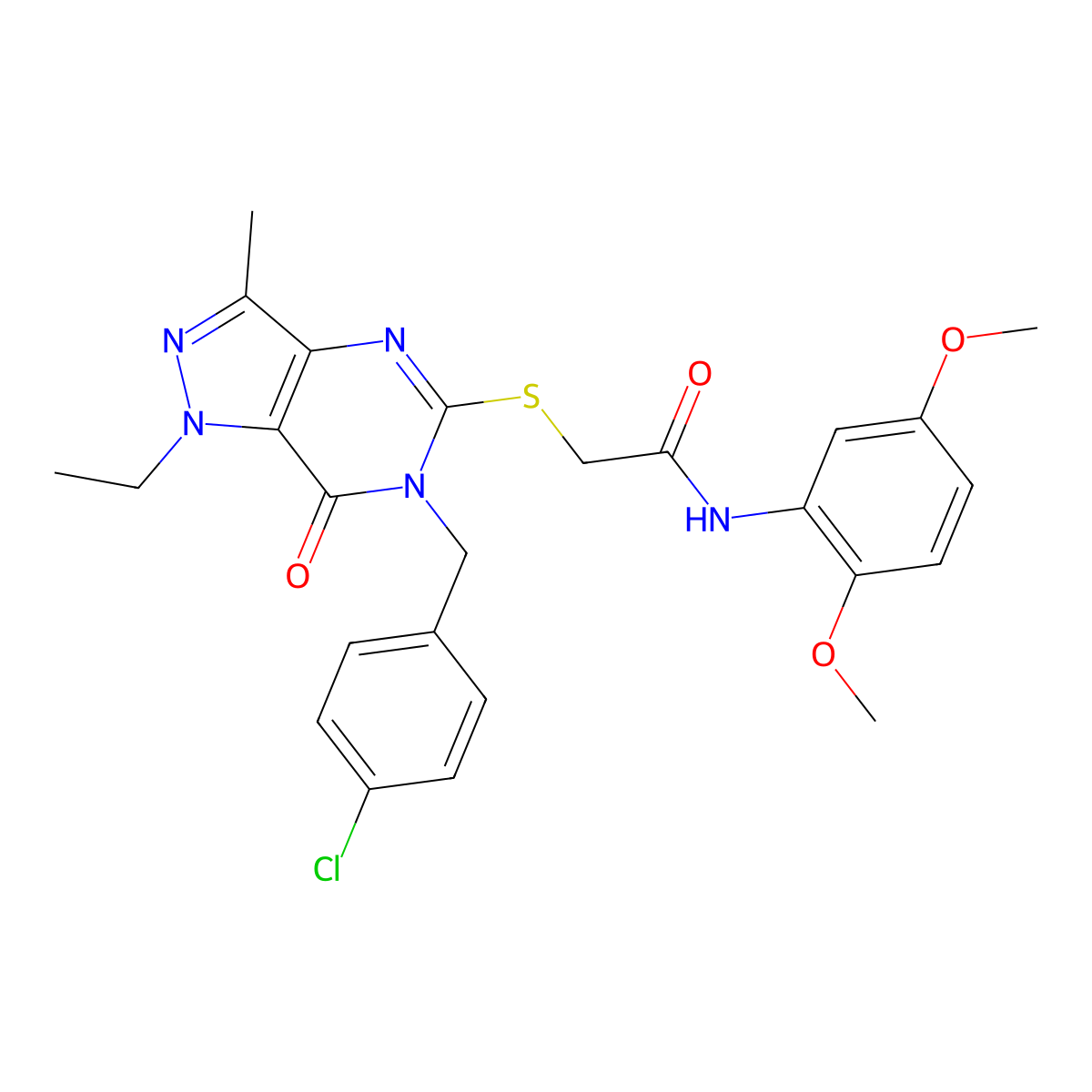 2-({6-[(4-chlorophenyl)methyl]-1-ethyl-3-methyl-7-oxo-1H,6H,7H-pyrazolo[4,3-d]pyrimidin-5-yl}sulfanyl)-N-(2,5-dimethoxyphenyl)acetamide molecular structure, CAS 1276444-06-4