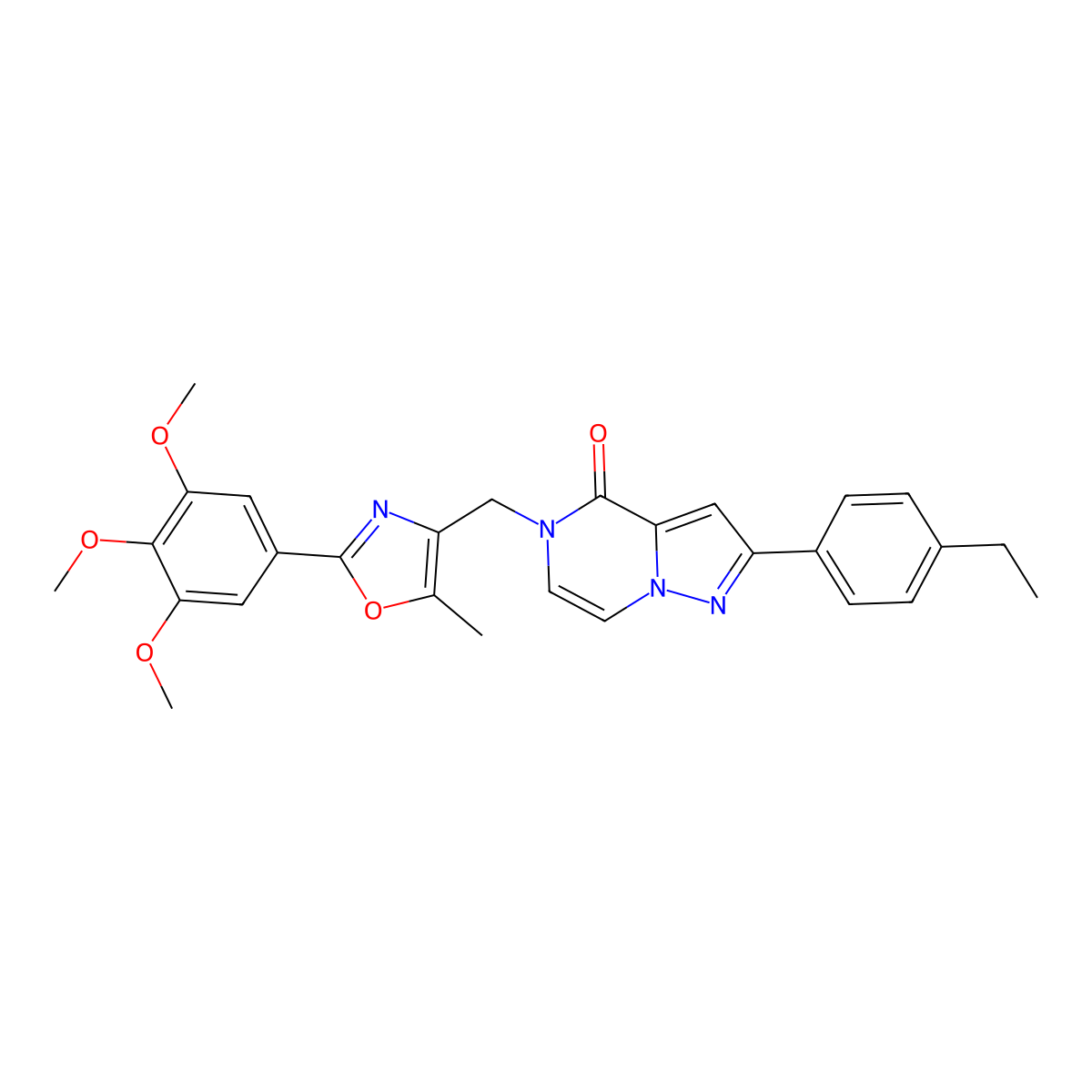 2-(4-ethylphenyl)-5-((5-methyl-2-(3,4,5-trimethoxyphenyl)oxazol-4-yl)methyl)pyrazolo[1,5-a]pyrazin-4(5H)-one molecular structure, CAS 1276521-50-6