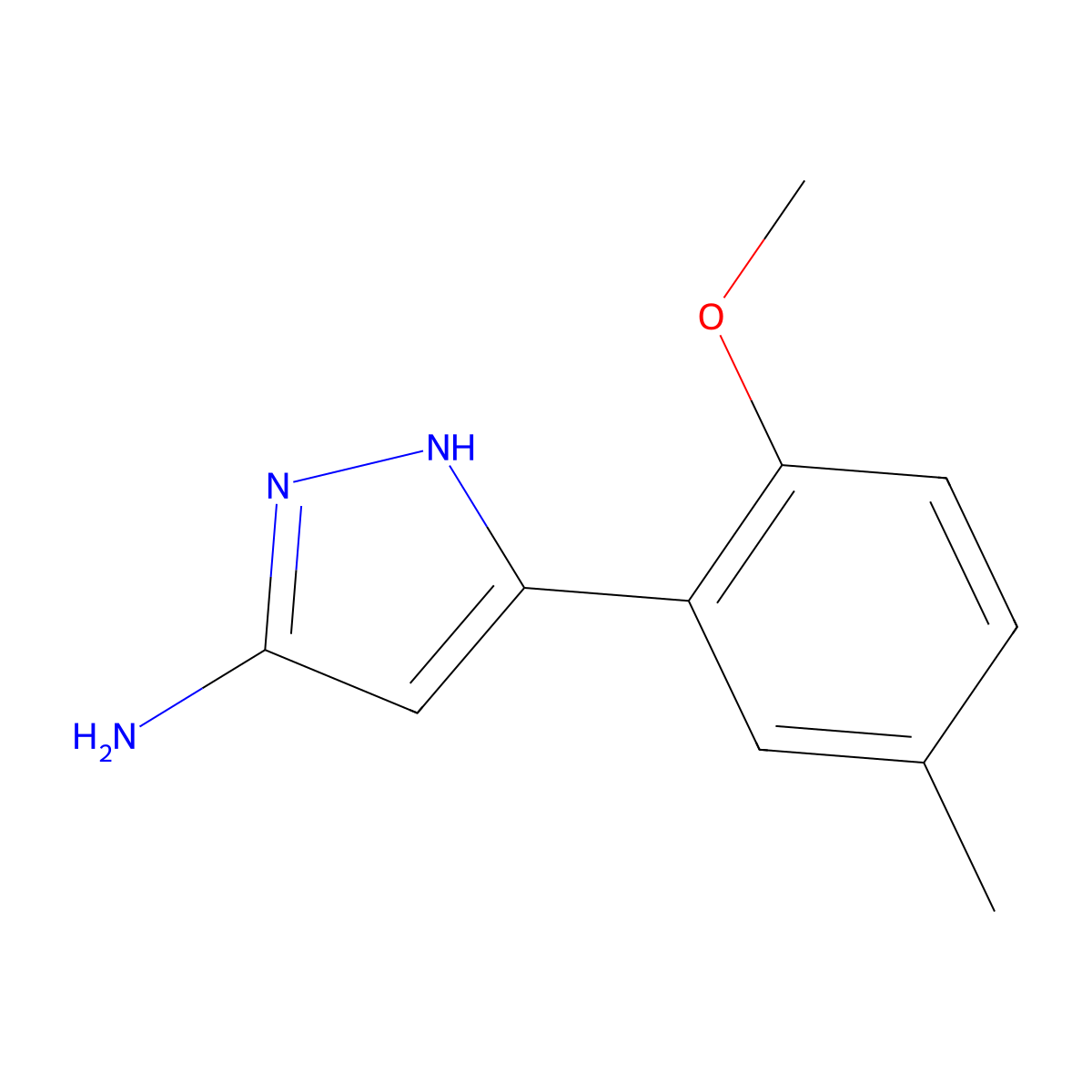 5-(2-methoxy-5-methylphenyl)-1H-pyrazol-3-amine molecular structure, CAS 1276539-56-0
