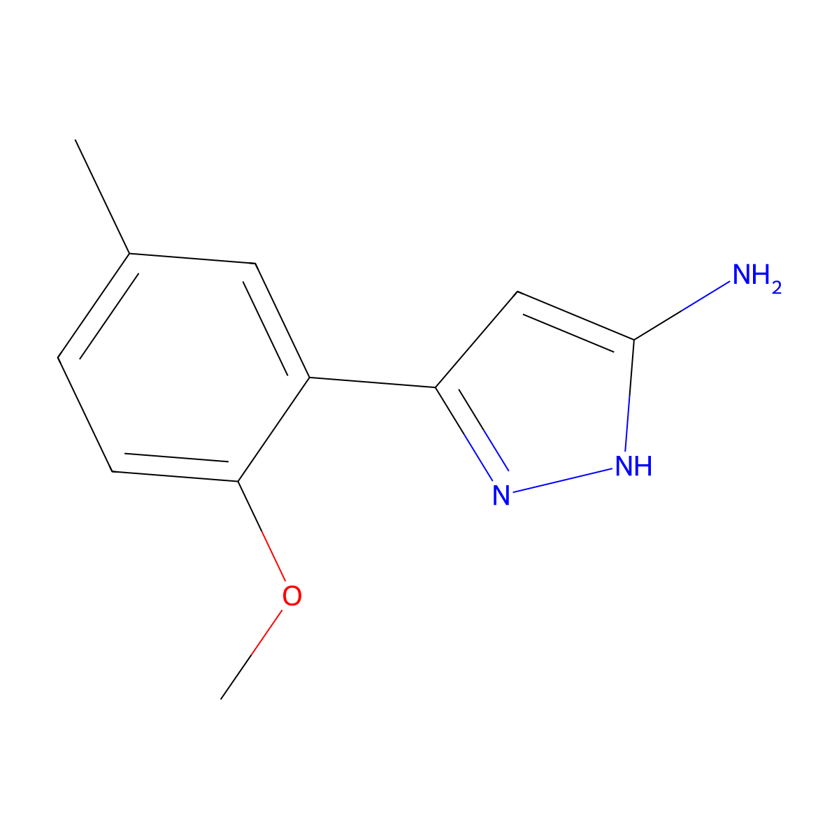 5-(2-methoxy-5-methylphenyl)-1H-pyrazol-3-amine molecular structure, CAS 1276539-56-0