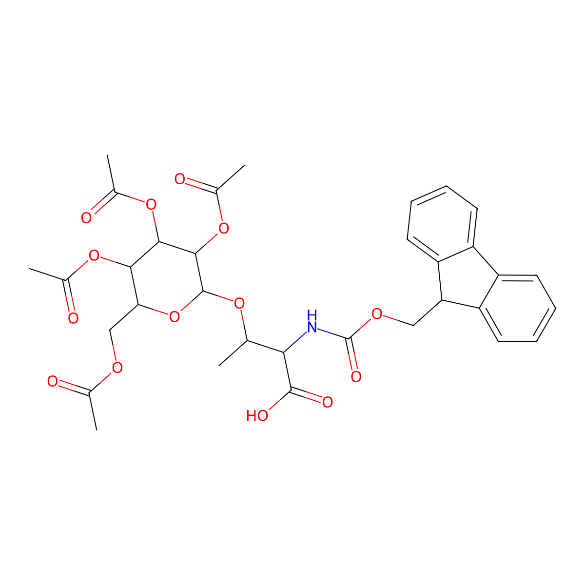 (2S,3R)-2-(9H-fluoren-9-ylmethoxycarbonylamino)-3-[(2R,3R,4S,5S,6R)-3,4,5-triacetyloxy-6-(acetyloxymethyl)oxan-2-yl]oxybutanoic acid molecular structure, CAS 127656-85-3