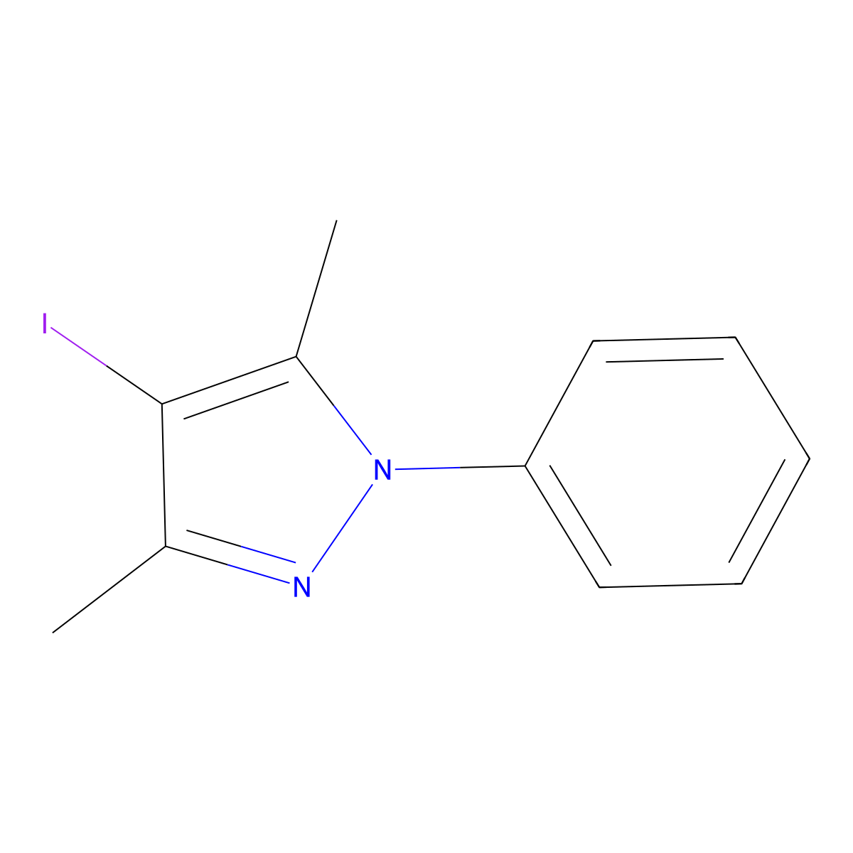 4-iodo-3,5-dimethyl-1-phenyl-1H-pyrazole molecular structure, CAS 127661-59-0