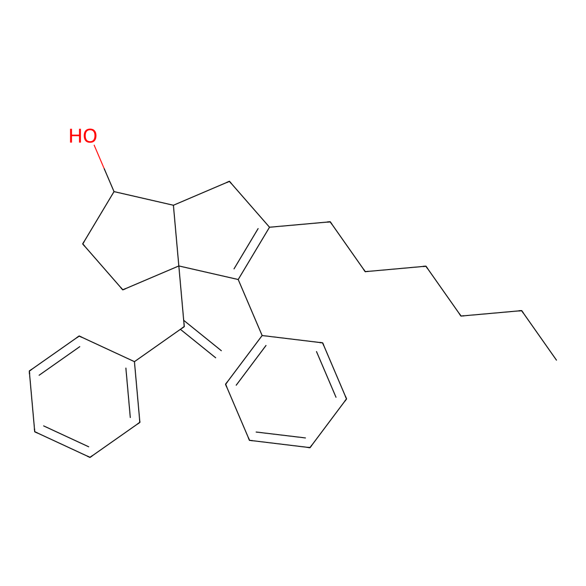 (1r,3ar,6ar)-5-Hexyl-4-Phenyl-3a-(1-Phenylethenyl)-1,2,3,3a,6,6a-Hexahydropentalen-1-Ol molecular structure, CAS 1276664-20-0