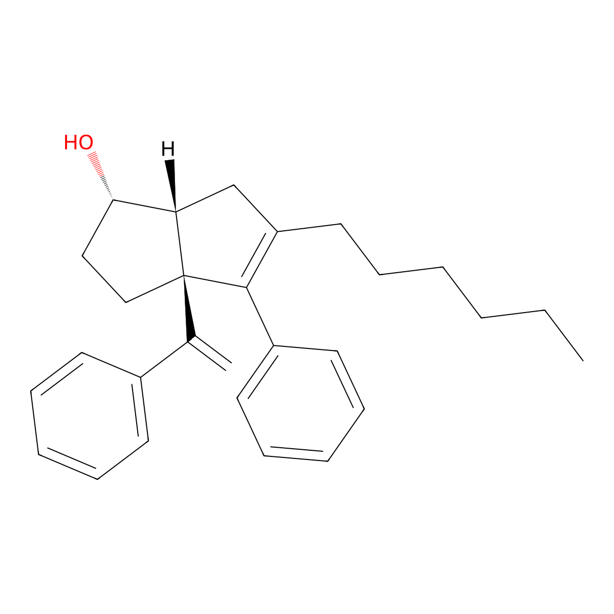 (1s,3ar,6ar)-5-Hexyl-4-Phenyl-3a-(1-Phenylethenyl)-1,2,3,3a,6,6a-Hexahydropentalen-1-Ol molecular structure, CAS 1276664-61-9