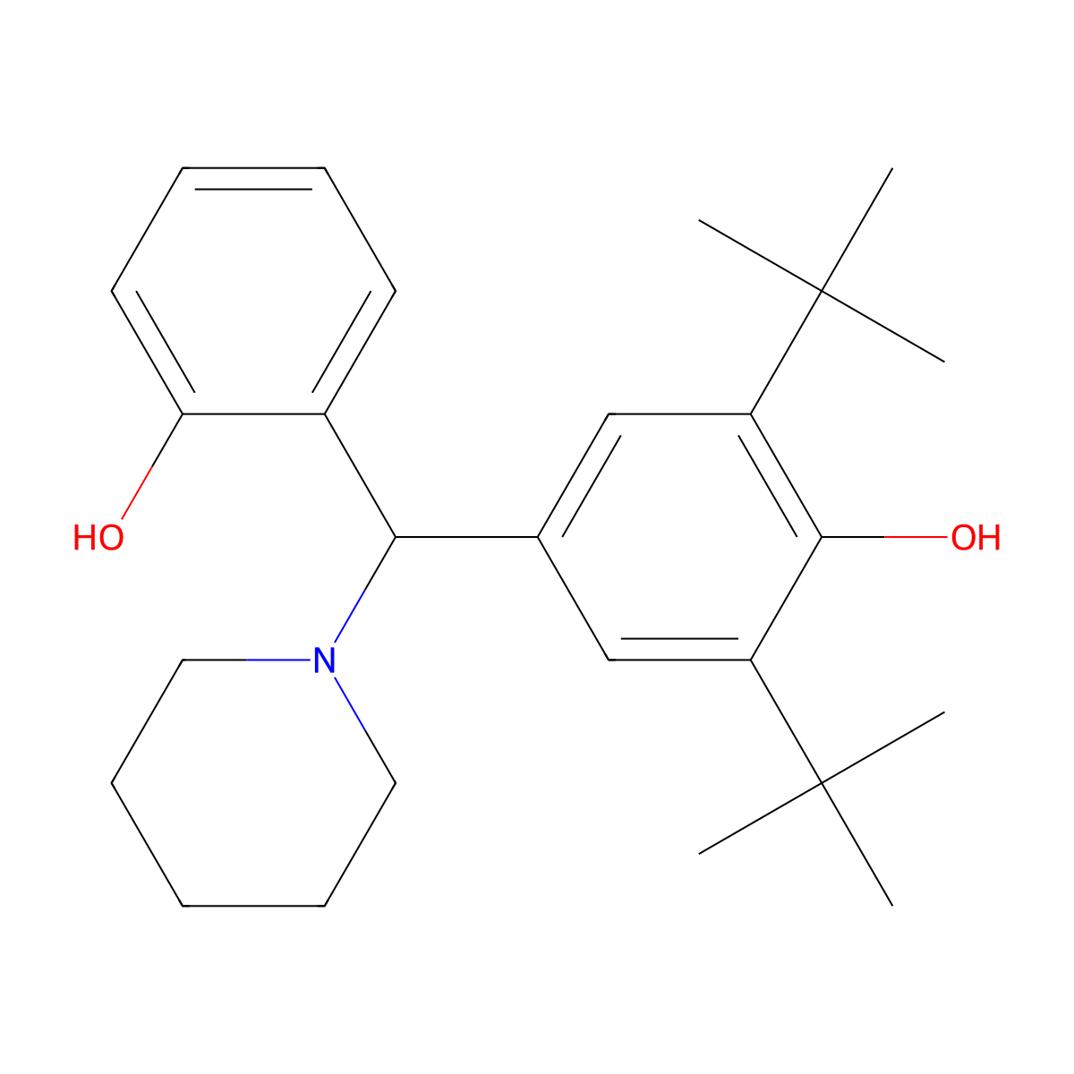 2,6-Ditert-butyl-4-[(2-hydroxyphenyl)-piperidin-1-ylmethyl]phenol molecular structure, CAS 127704-28-3