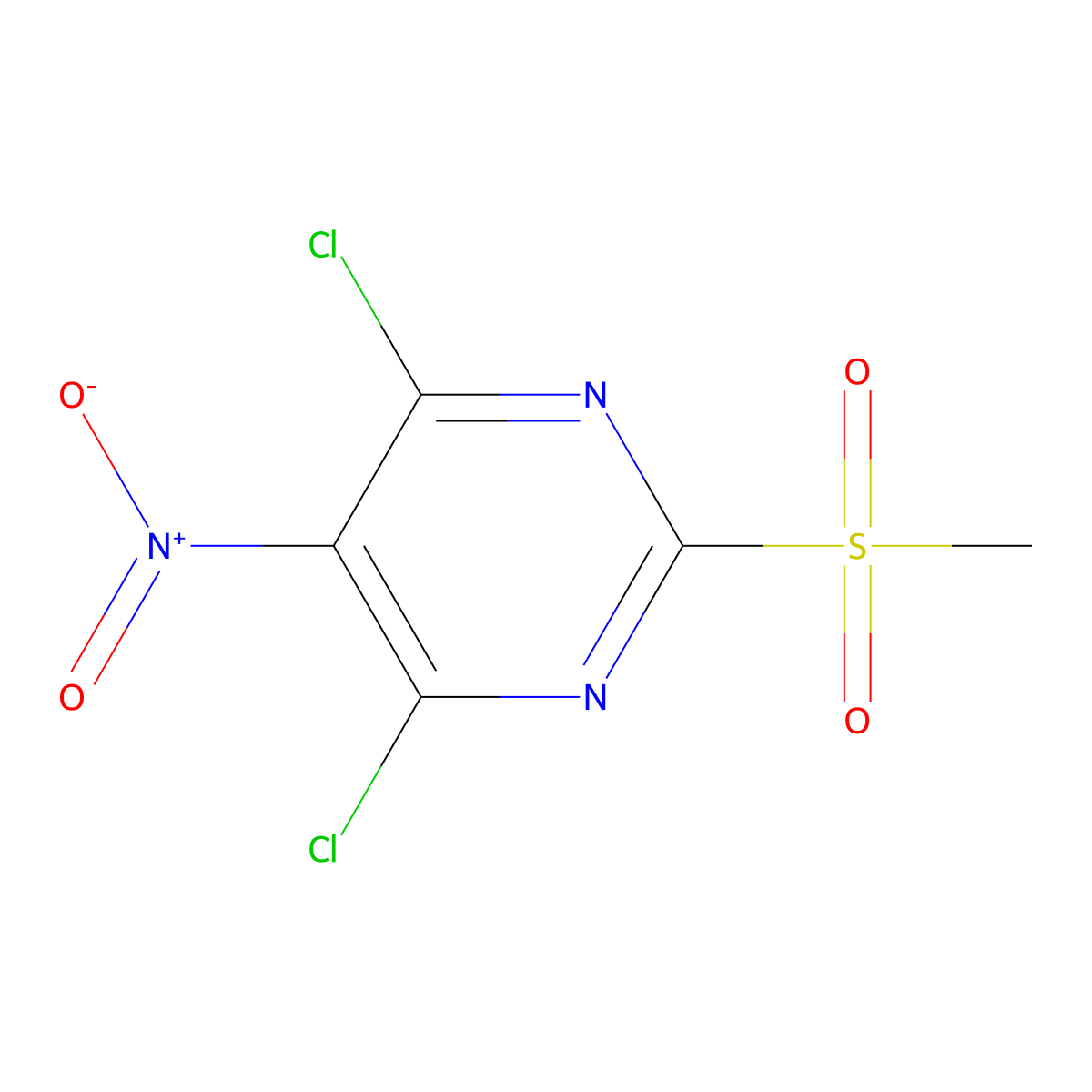 4,6-Dichloro-2-(methanesulfonyl)-5-nitropyrimidine molecular structure, CAS 127726-62-9
