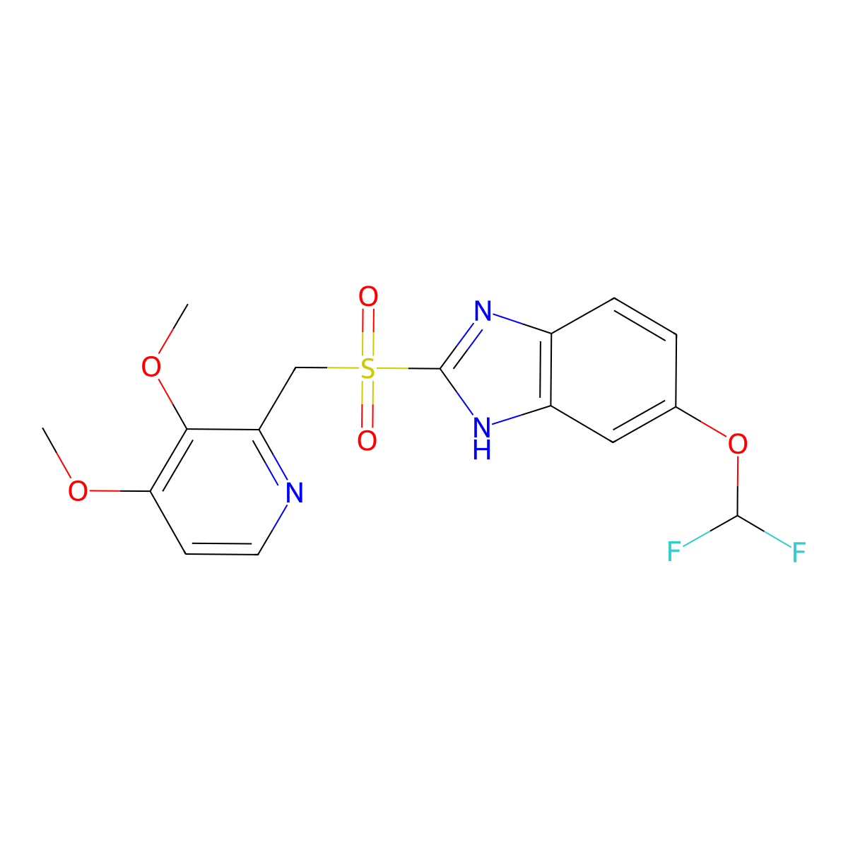 5-Difluoromethoxy-2-((3,4 dimethoxy-2-pyridyl)methylsulfonyl)-1H-benzimidazole molecular structure, CAS 127780-16-9