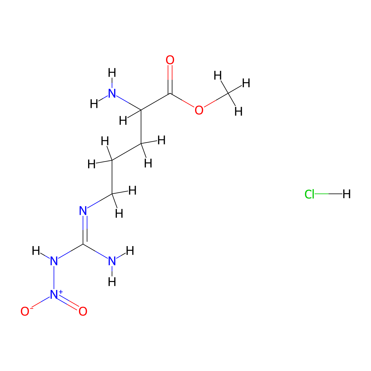 methyl (2S)-2-amino-5-{[imino(nitroamino)methyl]amino}pentanoate, chloride molecular structure, CAS 127788-67-4