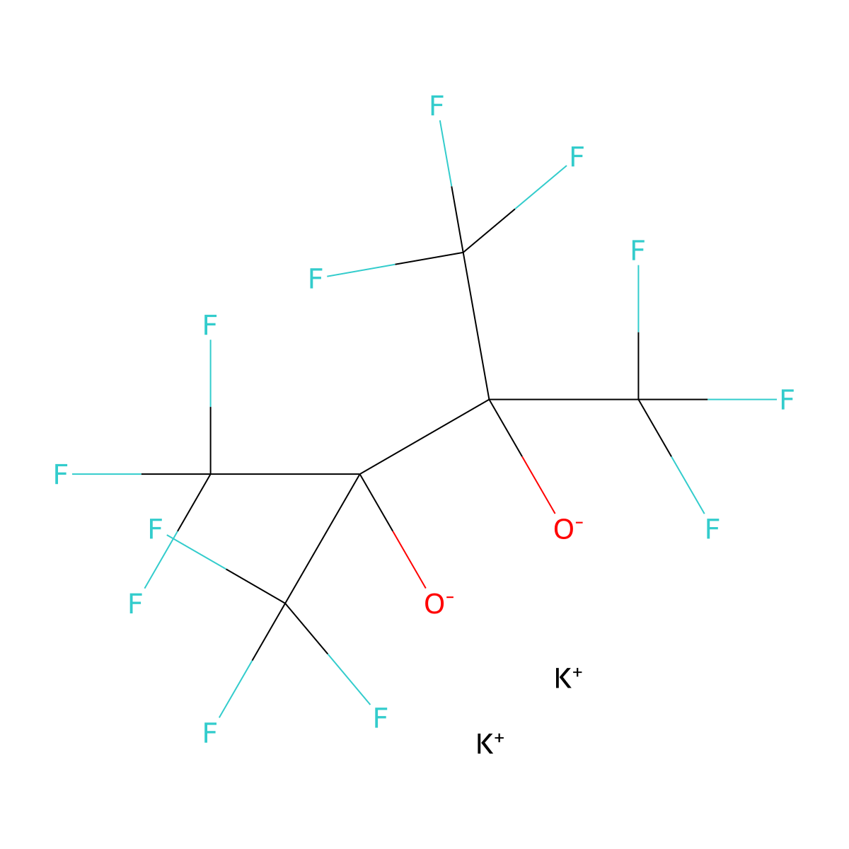 Dipotassium 1,1,1,4,4,4-hexafluoro-2,3-bis(trifluoromethyl)butane-2,3-bis(olate) molecular structure, CAS 127802-89-5