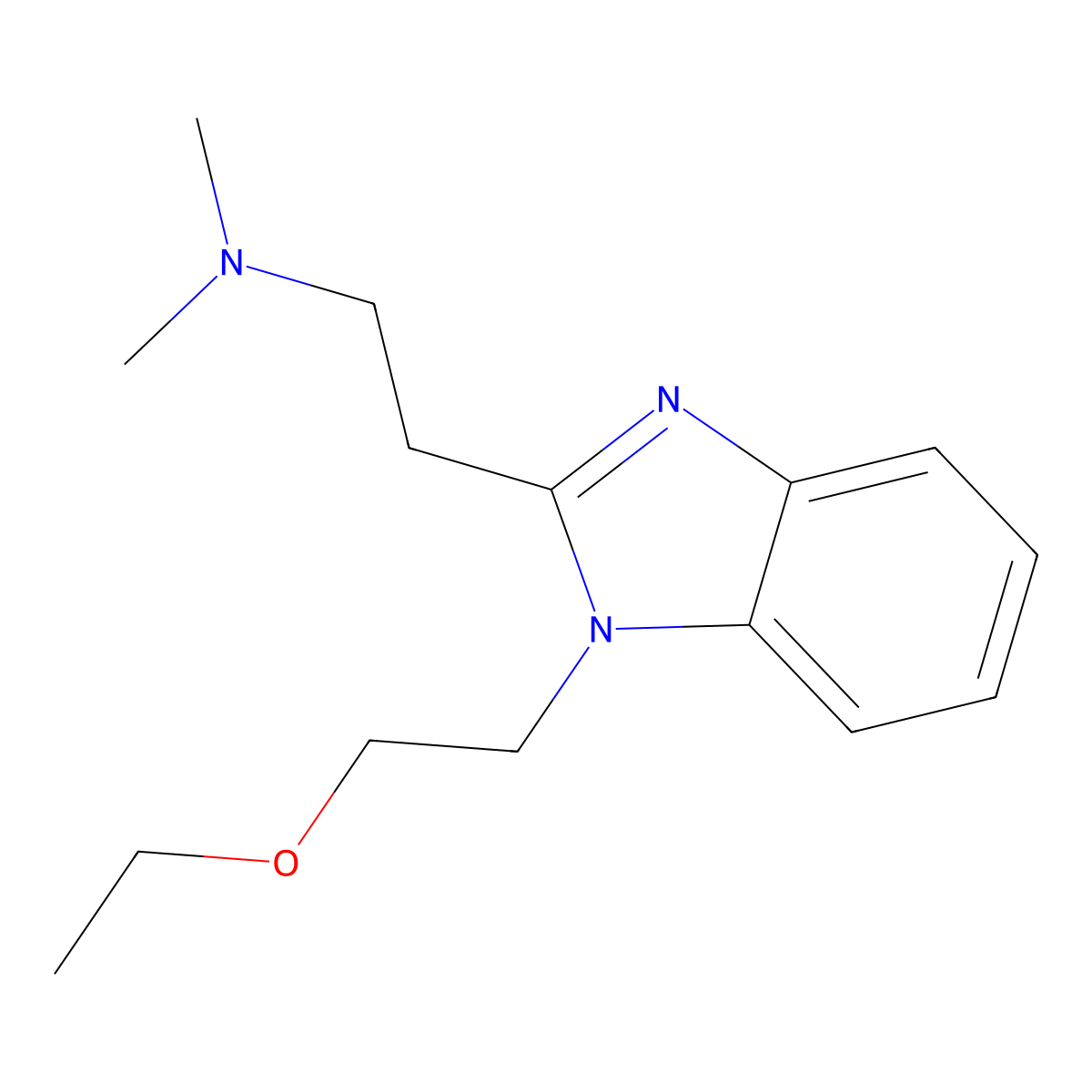 1H-Benzimidazole-2-ethanamine, 1-(2-ethoxyethyl)-N,N-dimethyl- molecular structure, CAS 127842-07-3