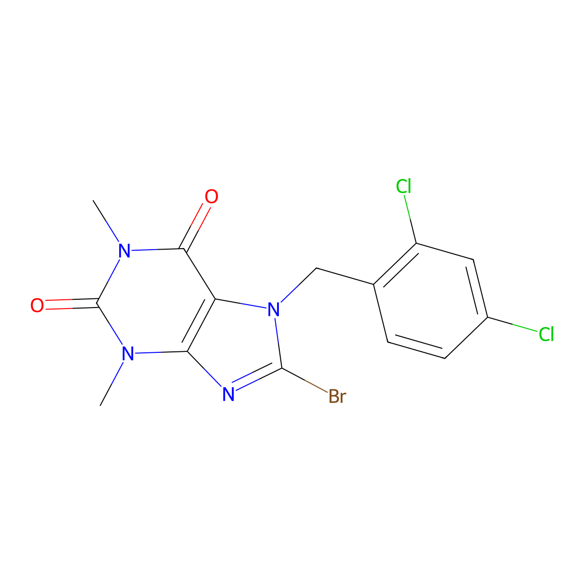 8-bromo-7-[(2,4-dichlorophenyl)methyl]-1,3-dimethyl-2,3,6,7-tetrahydro-1H-purine-2,6-dione molecular structure, CAS 1278662-18-2