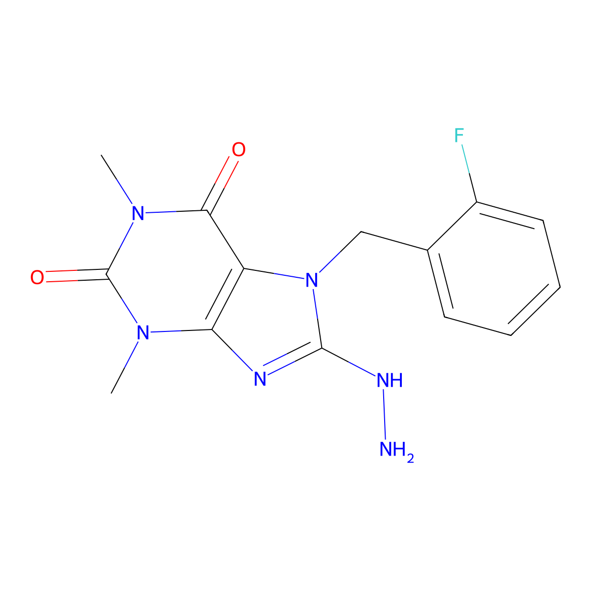 7-[(2-Fluorophenyl)methyl]-8-hydrazino-1,3-dimethyl-1,3,7-trihydropurine-2,6-d ione molecular structure, CAS 1278662-54-6