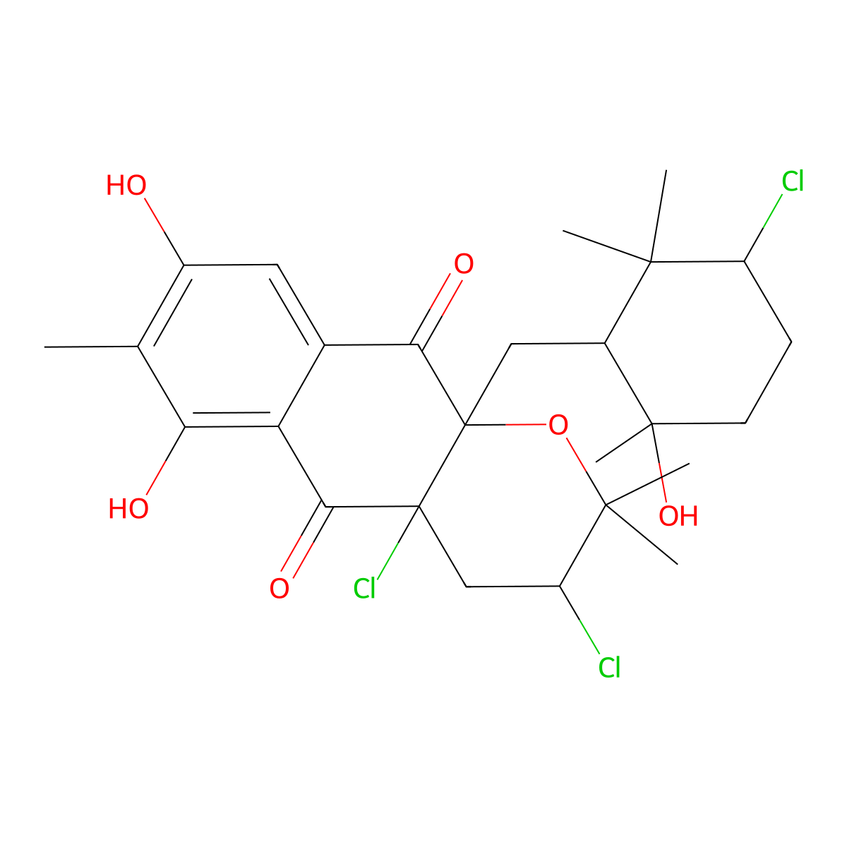 (3R,4aR,10aS)-3,4a-dichloro-10a-[[(1S,3S,6S)-3-chloro-6-hydroxy-2,2,6-trimethylcyclohexyl]methyl]-6,8-dihydroxy-2,2,7-trimethyl-3,4-dihydrobenzo[g]chromene-5,10-dione molecular structure, CAS 127875-62-1
