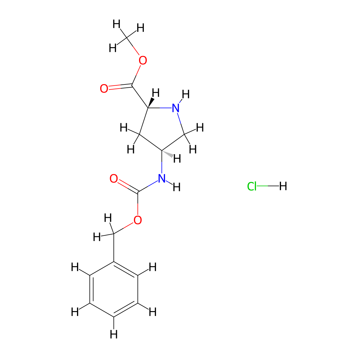 Methyl (2R,4S)-4-Cbz-aminopyrrolidine-2-carboxylate hydrochloride molecular structure, CAS 1279026-46-8