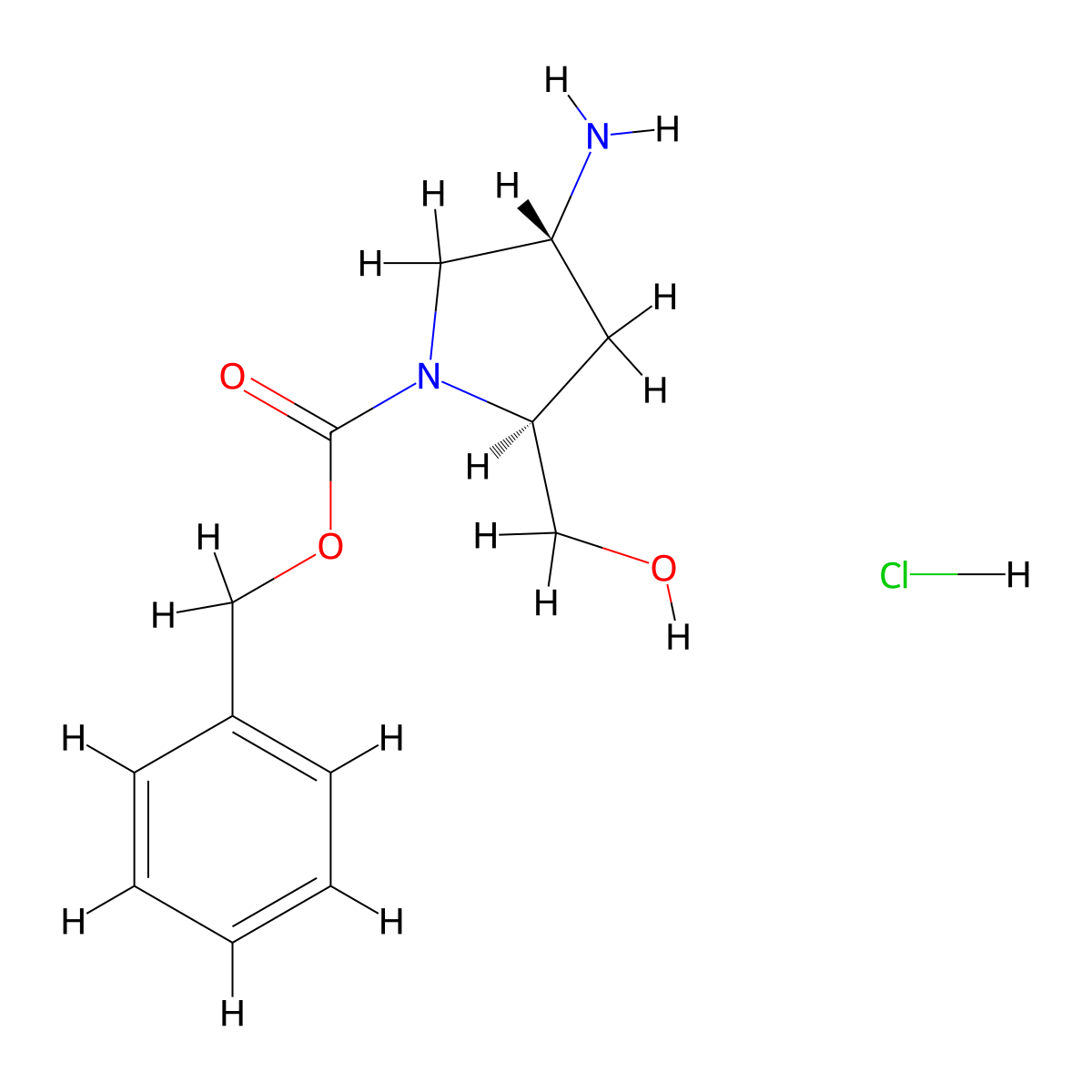(2s,4r)-1-Cbz-2-hydroxymethyl-4-aminopyrrolidine hydrochloride molecular structure, CAS 1279026-55-9