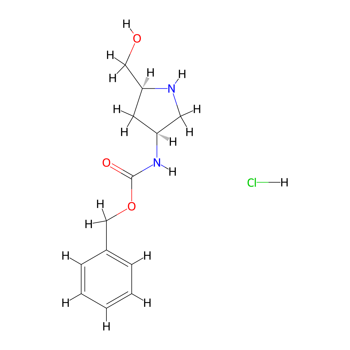 (2s,4s)-2-Hydroxymethyl-4-cbz-aminopyrrolidine hydrochloride molecular structure, CAS 1279026-90-2