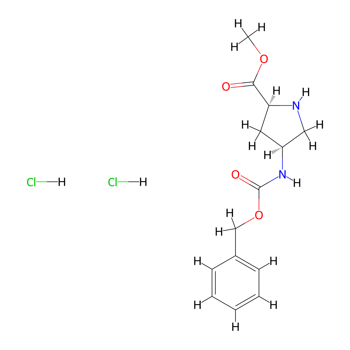 (2S,4S)-Methyl 4-(((benzyloxy)carbonyl)amino)pyrrolidine-2-carboxylate dihydrochloride molecular structure, CAS 1279038-33-3