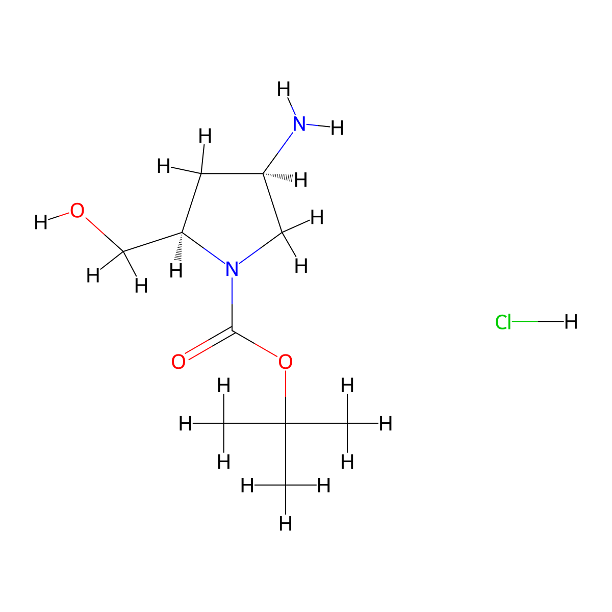 (2R,4R)-1-Boc-2-Hydroxymethyl-4-aminopyrrolidine hydrochloride molecular structure, CAS 1279038-50-4