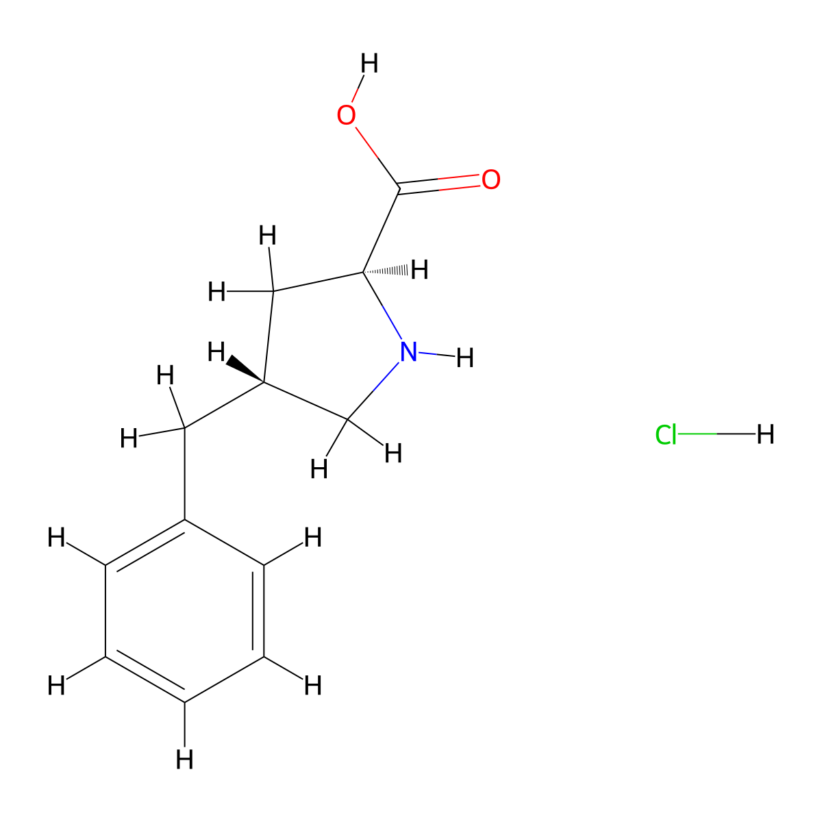 (2S,4R)-4-benzylpyrrolidine-2-carboxylic acid hydrochloride molecular structure, CAS 1279049-67-0