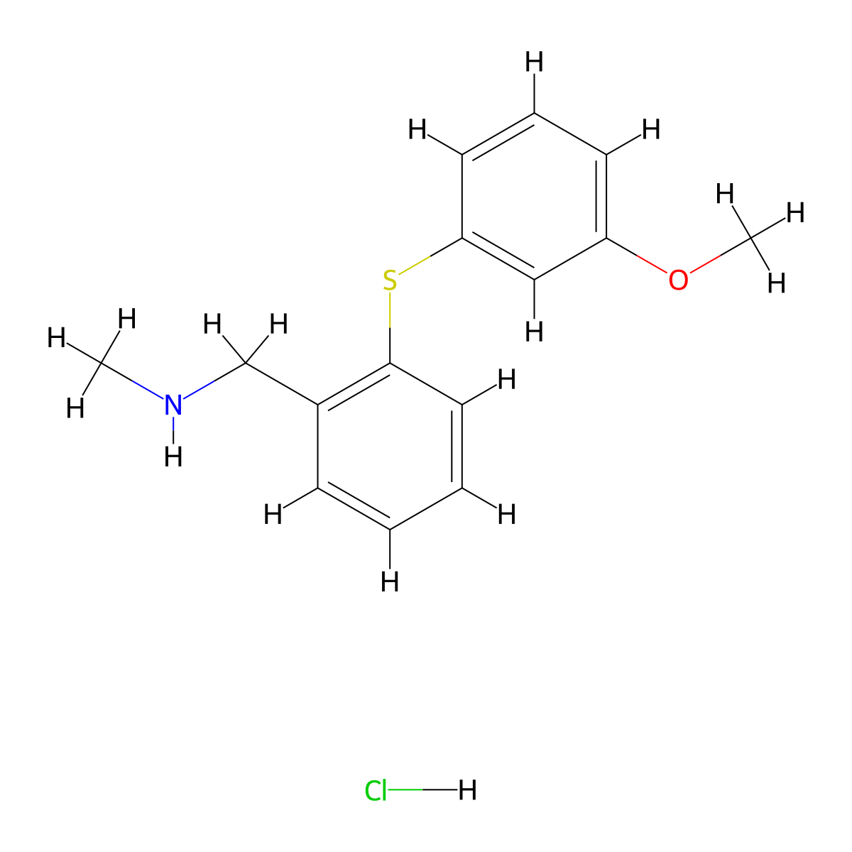 Benzenemethanamine, 2-((3-methoxyphenyl)thio)-N-methyl-, hydrochloride molecular structure, CAS 127905-86-6