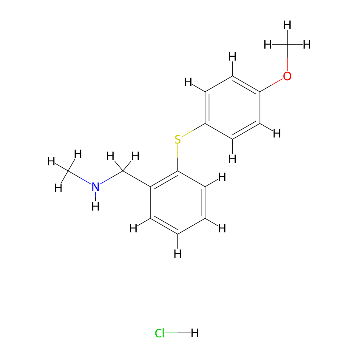 Benzenemethanamine, 2-((4-methoxyphenyl)thio)-N-methyl-, hydrochloride molecular structure, CAS 127905-87-7
