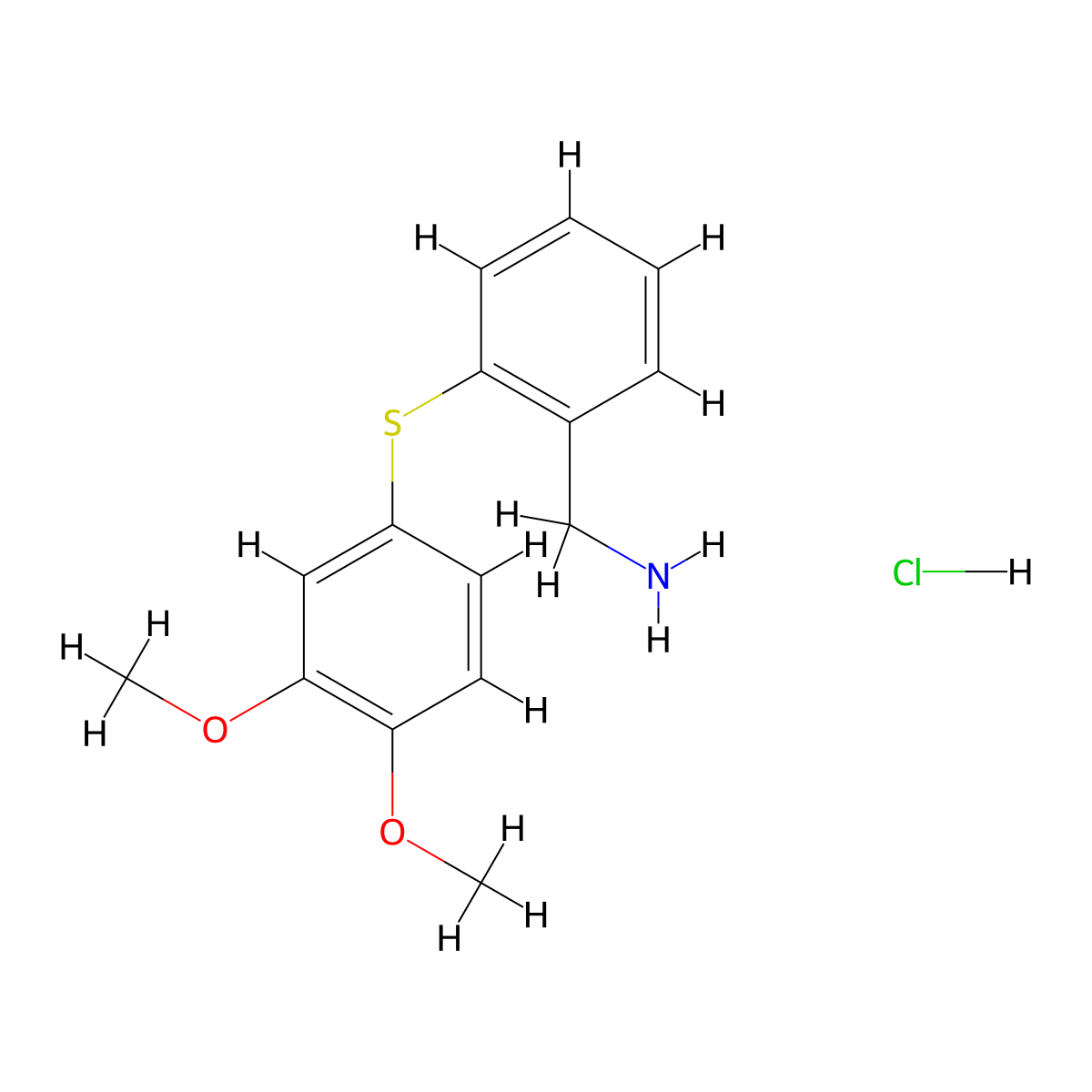 Benzenemethanamine, 2-((3,4-dimethoxyphenyl)thio)-, hydrochloride molecular structure, CAS 127906-03-0