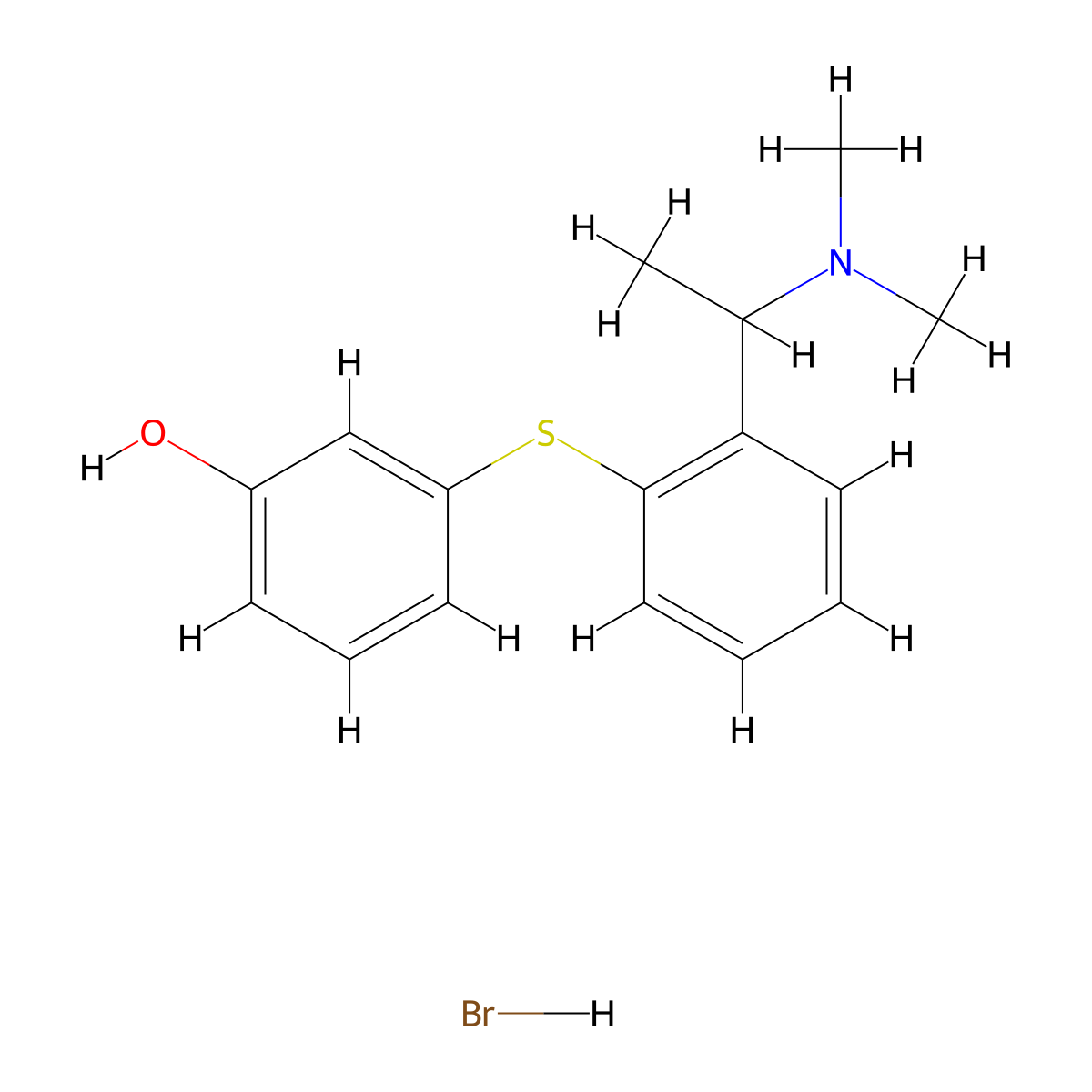 Phenol, 3-((2-(1-(dimethylamino)ethyl)phenyl)thio)-, hydrobromide, (+-)- molecular structure, CAS 127906-84-7