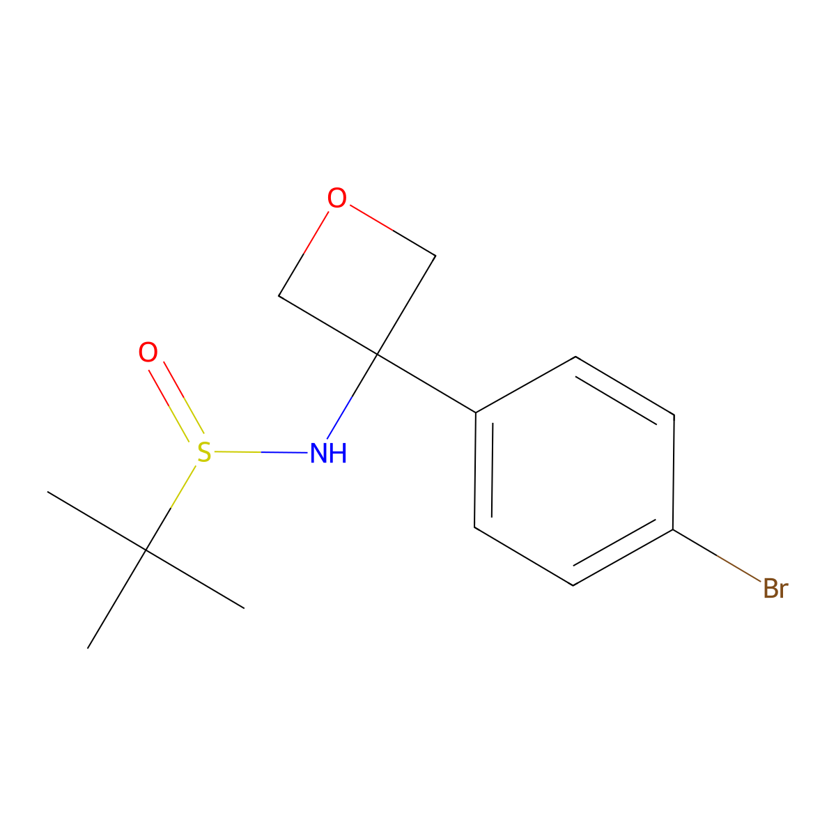 N-(3-(4-bromophenyl)oxetan-3-yl)-2-methylpropane-2-sulfinamide molecular structure, CAS 1279089-26-7